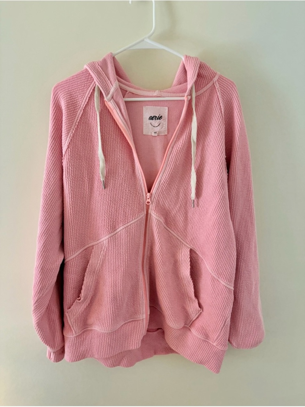 aerie Light Pink Hooded Zip Front Sweatshirt